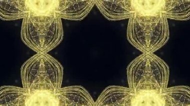 Parlak Çizgilerle Soyut Geometrik Kaleydoskop ve Fraktal Desenlerle Karanlık Arkaplan.