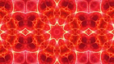 Simetrik Geometrik Desenler ve Şekiller içeren Soyut Kırmızı Kaleydoskop Tasarımı.