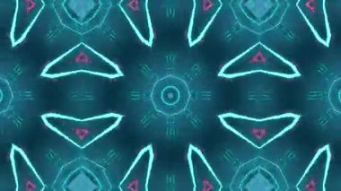 Geometrik Şekiller ve Simetri ile Geleceğin Neon Kaleydoskobu Soyut Arkaplanı.