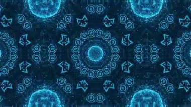 Cyan Mavi Rengi ile Parlayan Geometrik Şekillerin Soyut Dijital Kaleydoskopu.