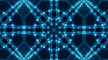 Parlayan Mavi Noktalar ve Simetri Çizgilerinin Soyut Dijital Kaleydoskopu.