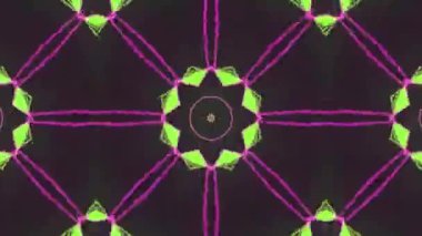 Pembe ve Yeşil Çizgiler ve Şekiller Tasarımı ile Soyut Geometrik Kaleydoskop Deseni.