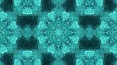 Neon Cyan ve Pembe Parlak Çizgiler Desenleriyle Soyut Geometrik Kaleydoskop.