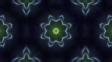Kaleydoskop Efekti içinde Yeşil ve Mavi Renkli Soyut Geometrik Neon Işık Deseni.