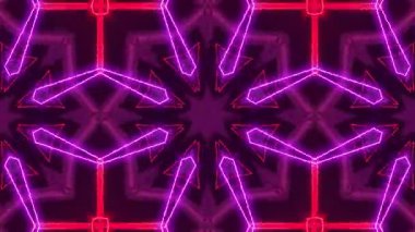 Soyut Geometrik Neon Işık desenleri Kaleydoskopik Şekillerde Kırmızı ve Mor.