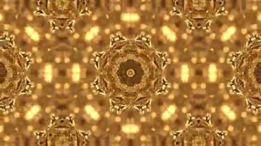 Parlayan Yıldız benzeri ve Çiçek elementleriyle Soyut Altın Kaleydoskop Deseni.