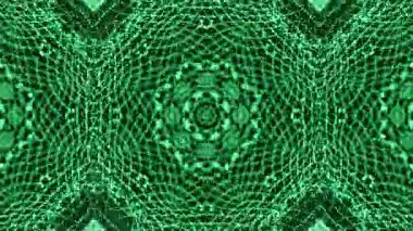 Simetrik Geometrik Elementlerle Soyut Yeşil Dijital Ağ Kaleydoskop Deseni Tasarımı.
