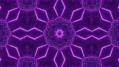 Mor Çizgiler ve Işıklar ile Soyut Neon Geometrik Kaleydoskop Canlandırması.