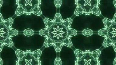 Green Abstract Kaleidoscopic Pattern with Glowing Lines for Visual Effects.