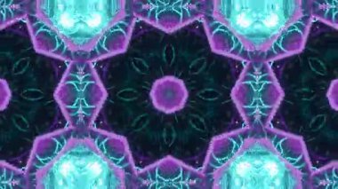 Canlı renkler ve geometrik tasarımlar içeren soyut kaleydoskop desenli animasyon.