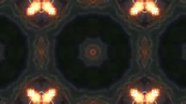 Soyut Kaleydoskop Mistik Ateş, Çiçekler ve Geometrik Tasarım Harmanlaması.