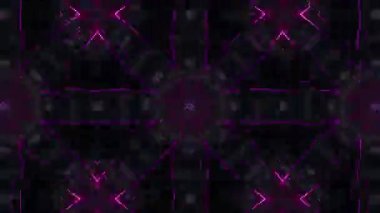 Geometrik Desenler ve Karanlık Arkaplan ile Soyut Neon Işık Kaleydoskop Canlandırması.