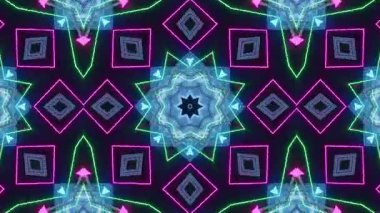 Soyut Neon Kaleydoskop Görsel Büyüleyici Geometrik Desenler ve Canlı Renk Efektleri.