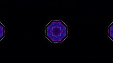 Enerjik kaleydoskop animasyonu. Canlı neon ışıklar ve soyut fraktal desenler..