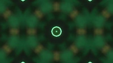 Yeşil ve Altın Neon Çiçekli Kaleydoskop Arkaplan ve Sunumlar İçin Animasyon.