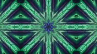 Yaratıcı Arkaplanlar için Hipnotik Kaleydoskopik Görseller Soyut Yeşil ve Mor Geometrik Örnekler.