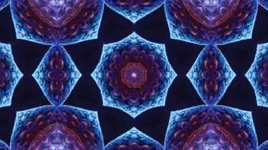 Karmaşık desenleri ve büyüleyici renk geçişleriyle kaleydoskopik soyut sanat videosu.