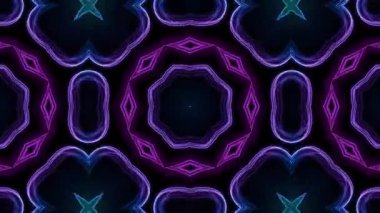 Canlı Neon Renkleri ve Pürüzsüz Geçişlerdeki Geometrik Şekillere sahip Kaleydoskop Desenleri.