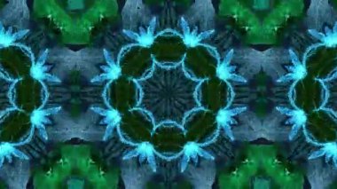 Kaleydoskopik çiçek bahçesi soyut arka plan, canlı yeşiller, seramik ve sakinleştirici maviler..