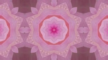 Kaleydoskopik görseller, renkleri pastel pembe ve rahatlatıcı estetik desenli simetrik bir çiçek deseni sergiliyor.