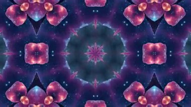 Büyüleyici kozmik kaleydoskop animasyonu canlı geometrik desenler ve akan renklerle.