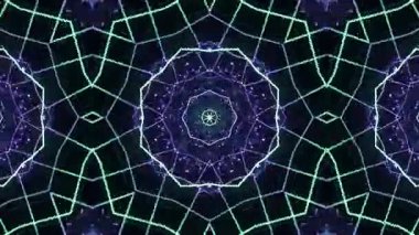 Büyüleyici geometrik kaleydoskop deseni, parlak neon ışıklar ve karmaşık detaylar..