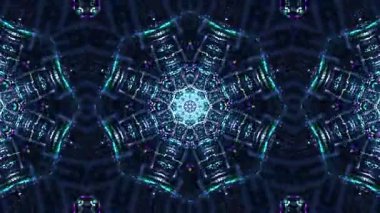 Karmaşık geometrik tasarımlar ve parıldayan efektlerle kaleydoskop deseni büyüleniyor.