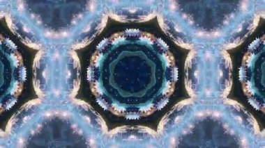 Mavi ve Teal 'deki Su Zambakları ve Geometrik Örnekleri Büyüleyici Kaleydoskop.