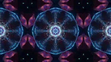 Neon ışıkları, canlı renkler ve geometrik şekillerle büyüleyici kaleydoskop deseni.