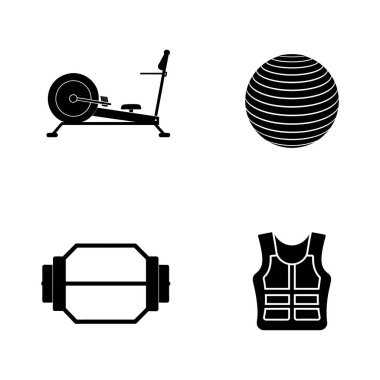 Collection of gym silhouettes of home workout and exercise