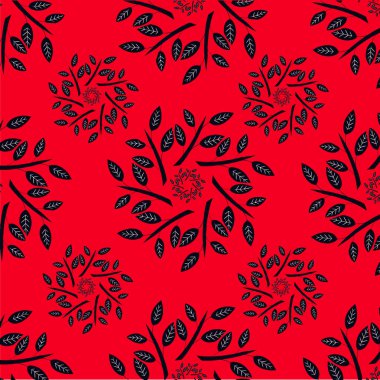 red leaves and branches on a white background.