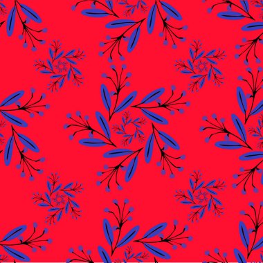 Kusursuz çiçek deseni. El çizimi vektör çizimi kırmızı, mavi, beyaz ve beyaz renklerle. Çiçek süsü..