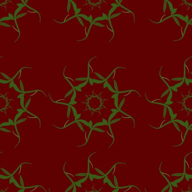 Yeşil arka planda kırmızı noel süsü olan kusursuz bir desen. Tasarımınız için vektör illüstrasyonu.