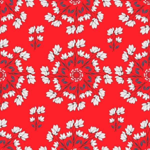 red and white flowers. floral vector pattern. seamless pattern.