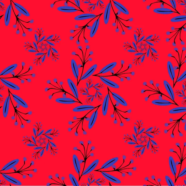 Kusursuz çiçek deseni. El çizimi vektör çizimi kırmızı, mavi, beyaz ve beyaz renklerle. Çiçek süsü..