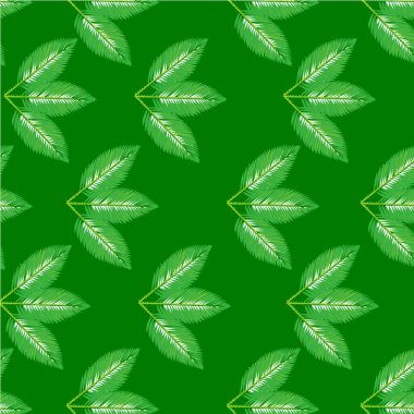seamless pattern of green tea leaf on a green background. vector illustration.