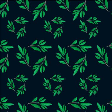 Koyu arkaplanda elle çizilmiş yapraklı çiçek desenli vektör.