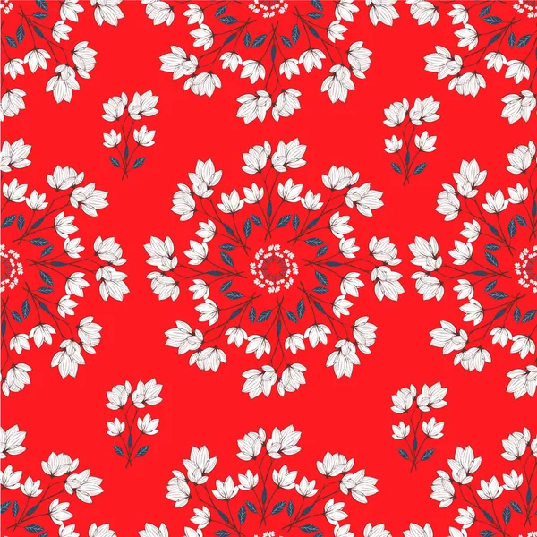 Kırmızı çiçeklerle kusursuz desen. Vektör illüstrasyonu.