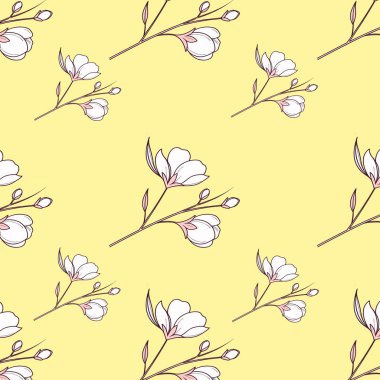 Sarı arka planda beyaz çiçekli pürüzsüz desen