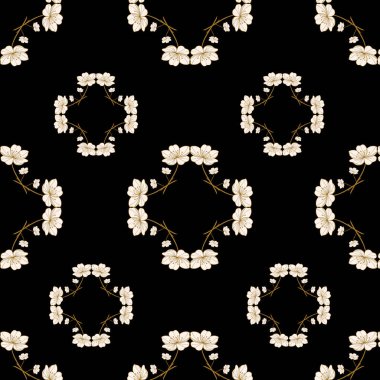 Beyaz ve siyah çiçeklerle kusursuz desen