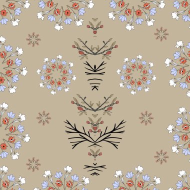 Kahverengi arka planda çiçek deseni var. vektör illüstrasyonu