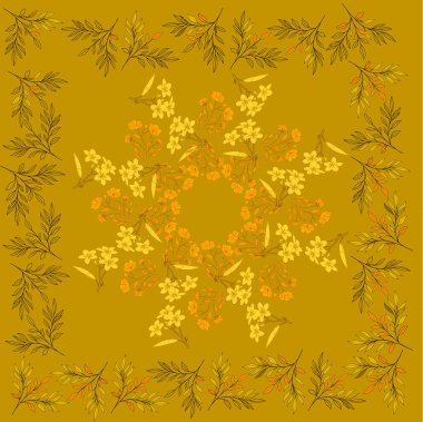 Çiçek süsüsüyle kusursuz vektör deseni. Kahverengi, kahverengi ve altın renkli altın süsler. Tekstil, duvar kağıdı, ambalaj, kumaş için kusursuz çiçek deseni