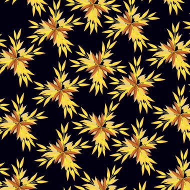 Siyah zemin üzerinde sonbahar yaprakları olan pürüzsüz desen.