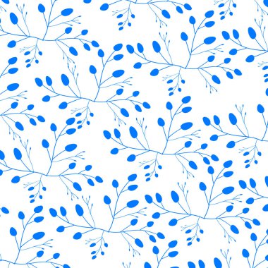 Beyaz arkaplanda mavi çiçekli pürüzsüz desen.