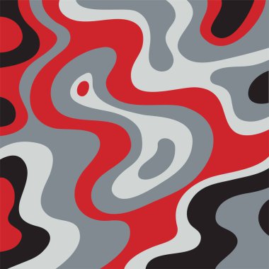 Üst üste binen kırmızı, gri ve siyah organik şekillere sahip soyut dikişsiz desenler, dinamik modern görsel tasarım için cesur tonlara, kıvrımlı biçimlere ve akışkan dokulara sahiptir.