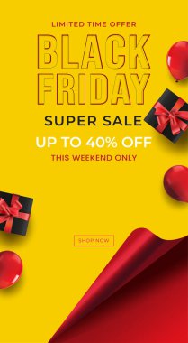 Kara Cuma Tanıtım Grafikleri ile Kırmızı Arkaplan Modern Reklam Perakende ve E-Ticaret Pazarlaması