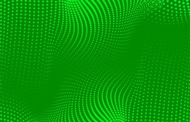 Parlak yeşil soyut arkaplan, kıvrımlı noktalar ve şekiller, boyut ve yoğunluk olarak değişen, kompozisyon boyunca derinlik, hareket ve enerjik dinamik görsel efekt yaratır.