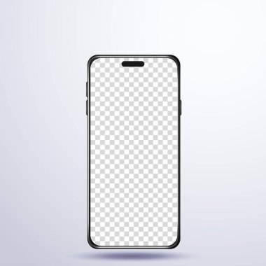 Şeffaf Ekran ile Gerçekçi Modern Akıllı Telefon Model Şablonu - Uygulama Arayüzü Tasarımı için Üst Düzey Cep Telefonu Görünümü ve Dijital Teknoloji Reklam Konsepti.