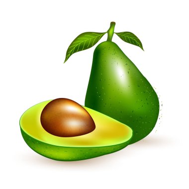Gerçekçi 3D Avocado İllüstrasyonu: Canlı Yeşil Et ve Büyük Kahverengi Çukuru, Sağlıklı Yeme, Beslenme, Diyet ve Süper Gıda Konseptleri İçin İdeal