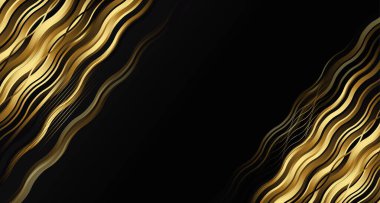 Lüks Altın Dalgalı Arkaplan: Paralel Akan Altın ve Siyah Çizgilerle Zarif Soyut Tasarım Merkez Negatif Alanı Çerçevelemek, Premium Marka, Sertifikalar, VIP Etkinlikleri ve Dijital Afişler İçin İdeal